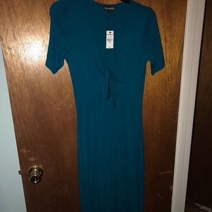 Sort sleeve and teal maxi dress
